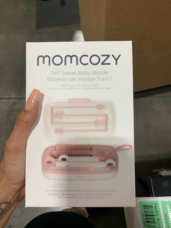 Photo 1 of Momcozy Bottle Brush Set - Baby Bottle Cleaner Kit with Silicone Brush, Nipple Brush, Straw Brush, Soap Dispenser, Drying Rack - 7 in 1 Bottle Cleaning Tool for Home and Travel, Pink