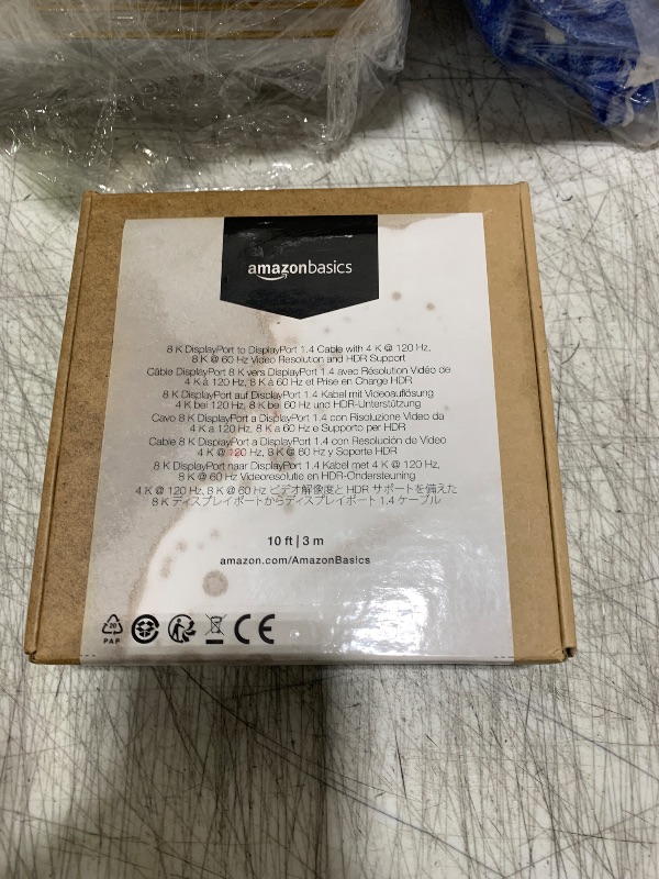 Photo 1 of Amazon Basics DisplayPort 1.4 Cable, 32.4Gbps High-Speed, 8K@60Hz, 4K@120Hz, Dynamic HDR and 3D, Gold-Plated Plugs, 10 Foot, Black