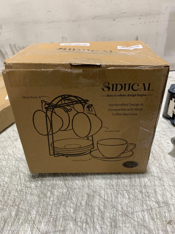 Photo 1 of SIDUCAL Espresso Cups Set of 4 [8oz] Porcelain Coffee Cups with Saucers and Holder,Latte Cups- Latte Art Cup - Microwave/Dishwasher Safe,Espresso Demitasse Cups(Blue and Green)
