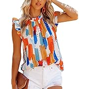 Photo 1 of Allimy Women Summer Ruffle Trim Neckline Tank Tops Double Lined Chiffon Blouses M