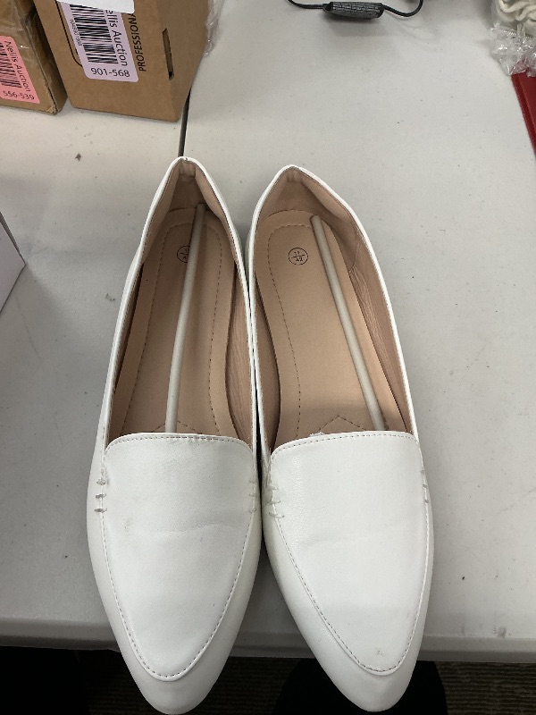Photo 1 of FINIWOR Loafers for Women Flats Shoes Women Pointed Toe Dress Shoes Comfortable Memory Foam Penny Loafers Slip On Shoes(White US11)