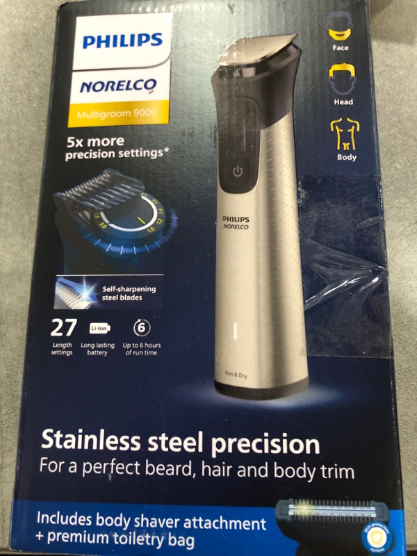 Photo 1 of Norelco Philips Multigroom 9000 Series, All-in-One Trimmer, Beard Trimmer and Hair Clipper, 23-Piece Men's Grooming Kit for Beard, Body, Face, Nose, Ear and Intimate Areas, MG9520/50