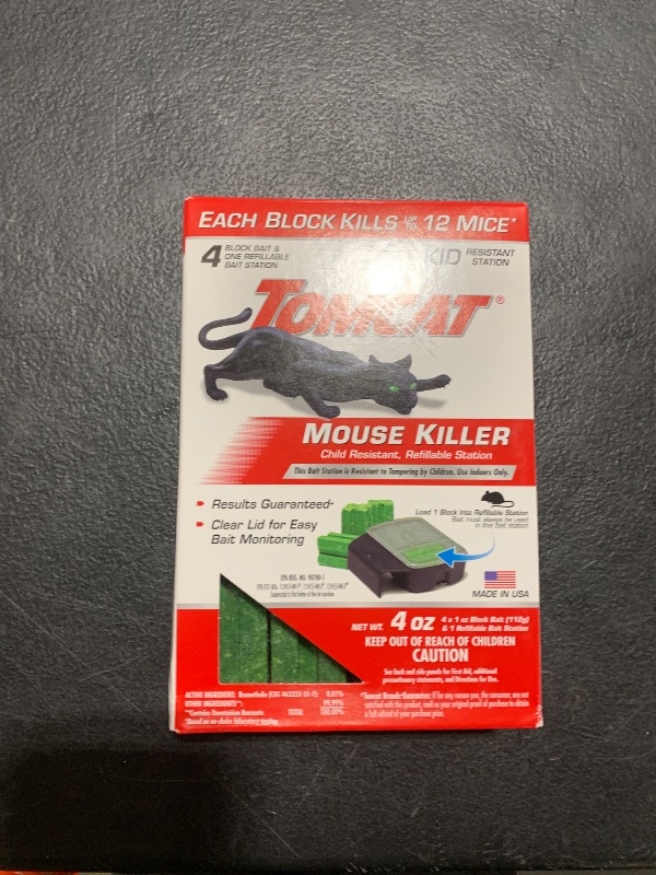 Photo 1 of Tomcat Mouse Killer Child Resistant, Refillable Station with Clear Lid for Easy Monitoring, 1 Bait Station and 4 Refills