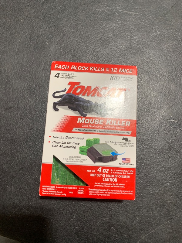 Photo 1 of Tomcat Mouse Killer Child Resistant, Refillable Station with Clear Lid for Easy Monitoring, 1 Bait Station and 4 Refills