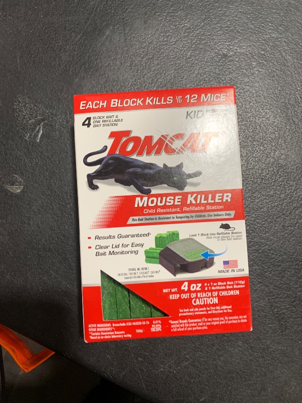 Photo 1 of Tomcat Mouse Killer Child Resistant, Refillable Station with Clear Lid for Easy Monitoring, 1 Bait Station and 4 Refills