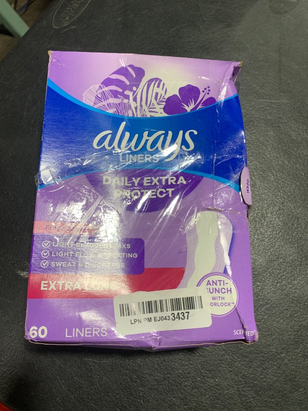 Photo 1 of Always Daily Extra Protect Liners, Extra Long Length, Scented Panty Liners, Feel Clean and Comfortable for up to 10 Hours, 60 Count (Packaging May Vary)