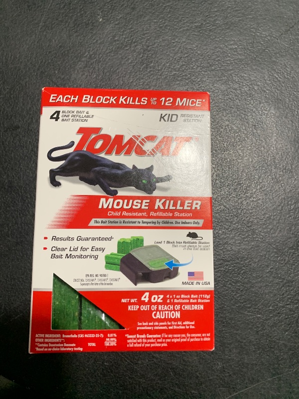 Photo 1 of Tomcat Mouse Killer Child Resistant, Refillable Station with Clear Lid for Easy Monitoring, 1 Bait Station and 4 Refills