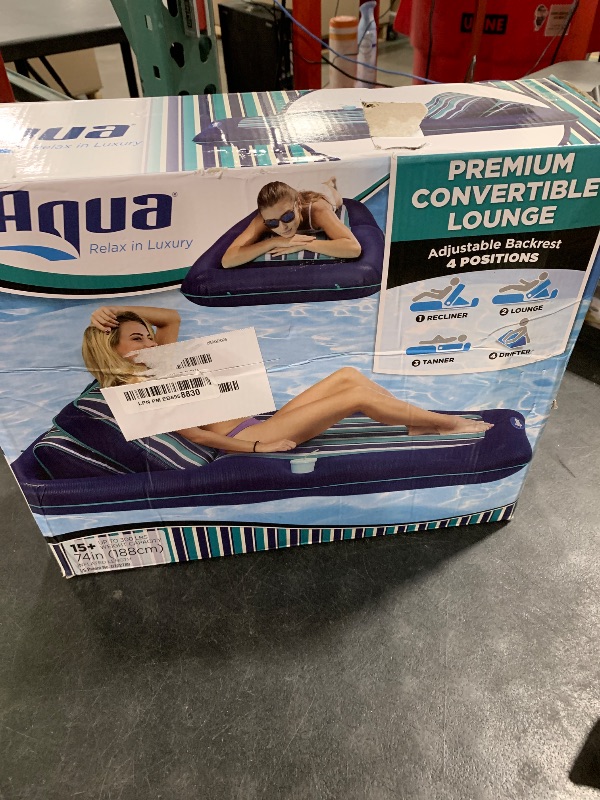 Photo 1 of Aqua Premium Convertible Pool Float Lounge – Extra Large – Heavy Duty, Inflatable Pool Floats for Adults with Cupholder – Navy/Green/White Stripe