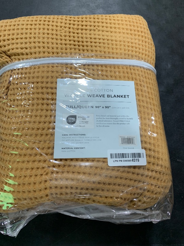 Photo 1 of 100% Cotton Waffle Weave Lightweight Summer Bed Blanket - Yellow, 90x90in Prewashed Breathable, Woven, Layering Blanket for Full/Queen Size Bed