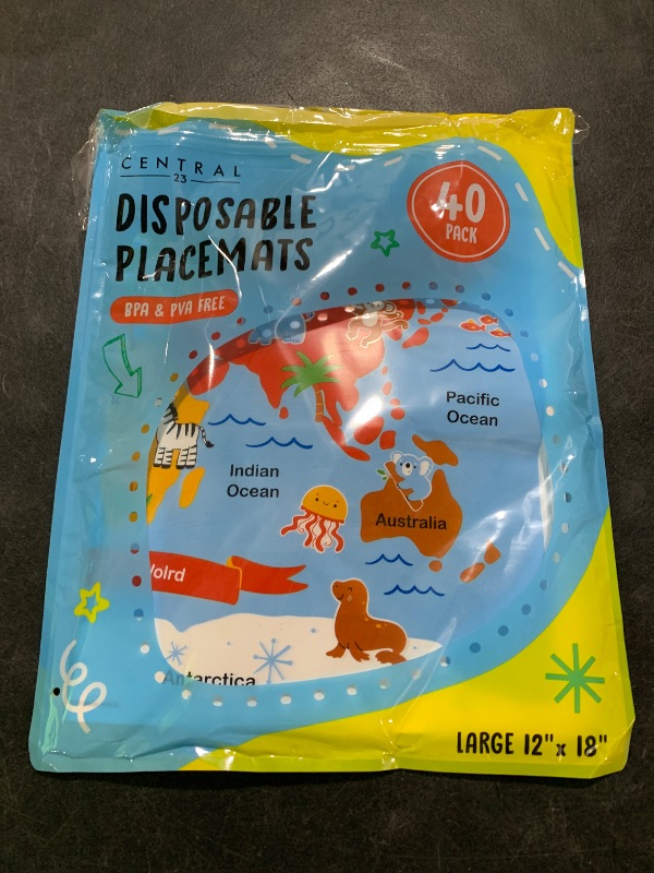 Photo 1 of Disposable Placemats for Kids - 40 Pcs Stick On Placemats - World Map - Baby Eating Essentials for Travel - Sticky Placemats Splat Mat High Chair Cover for Restaurant Dining Airplane - by Central 23