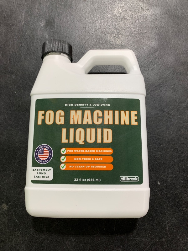 Photo 1 of Fog Machine Liquid - 32 oz Tillbrook Fog Machine Fluid - High Density & Long-Lasting Fog Juice - Low-Lying, Universal, Water-Based Solution for Spooky Halloween Parties, Haunted Houses, & Concerts