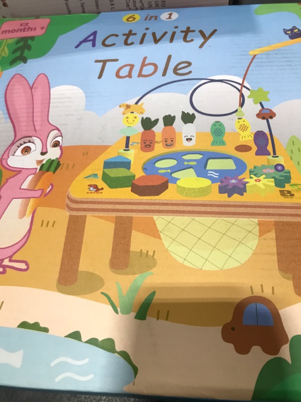 Photo 1 of oathx Activity Table for 1 Year Old, 6 in 1 Wooden Montessori Activity Center with Bead Maze Shape Sorter Fishing Game, Kids Sensory Play Table Toddler Toys 1st Birthday Gifts Boy Girl