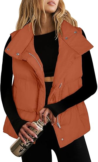 Photo 1 of ANRABESS Women Puffer Vest Sleeveless Zip Up Stand Collar Quilted Lightweight Jacket Winter Warm Puffer Padded Down Outerwear