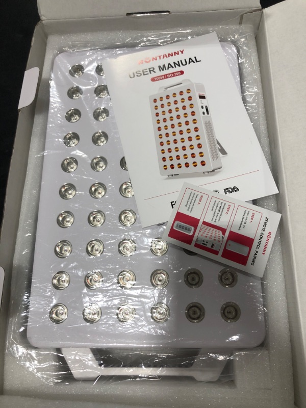 Photo 1 of BONTANNY Red Light Therapy, 630/660/810/830/850nm 5 Wavelengths Red Near Infrared Light Device with 60 Dual Chip Clinical Grade LEDs, Remote Control, Timer for Face, Body, Pain Relief, BO-300 (White)