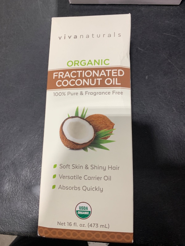 Photo 1 of Viva Naturals Organic Fractionated Coconut Oil - Skin & Hair Moisturizer, Relaxing Massage and Body Oil, Carrier Oil for Essential Oils Mixing, Pure Non-Greasy Coconut Oil for Skin and Hair, 16 fl oz