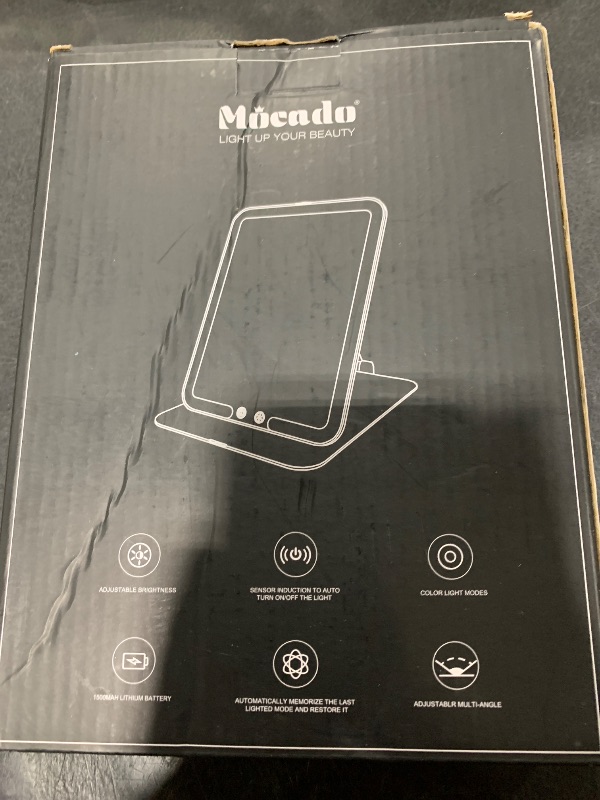 Photo 1 of Mocado Travel Makeup Mirror with Light, Tripple Folding Vanity Mirror with Lights, 3 Colors Lighted Makeup Mirror, 1500mAh Rechargeable, Memory Function, Freely Adjust Height and Angle(White)