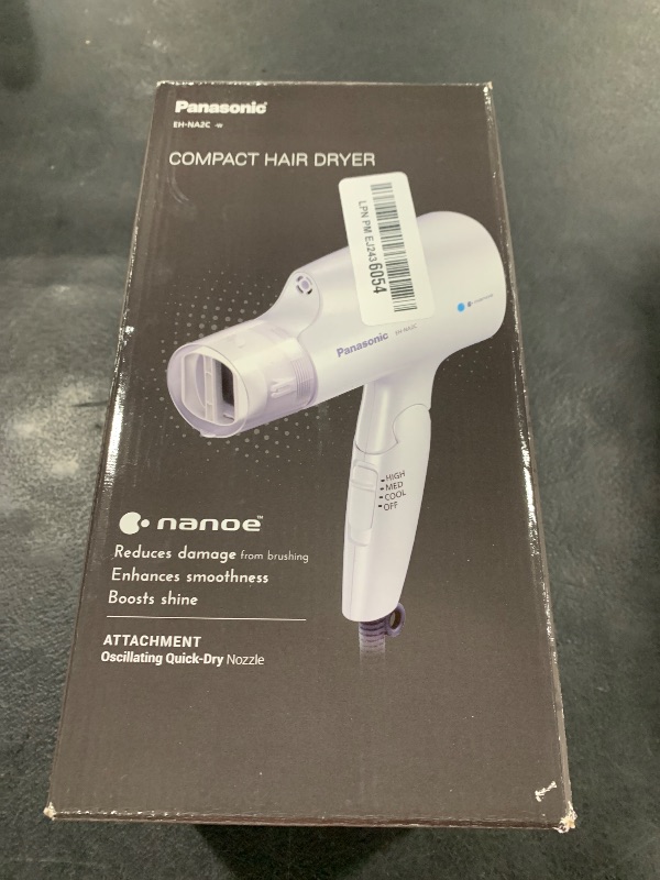 Photo 1 of Panasonic nanoe Compact Hair Dryer with Oscillating Quick Dry Nozzle for Healthier-Looking Hair, Folding Blow Dryer for Travel and Home, 3 Airflow Settings - EH-NA2C-W (White)