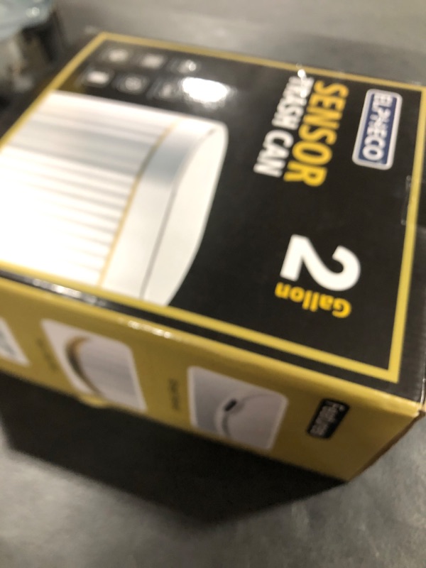 Photo 1 of ELPHECO Automatic Motion Sensor Trash Can - 2 Gallon Slimline for Bathroom, Bedroom, Kitchen, Office - White with Gold Trim