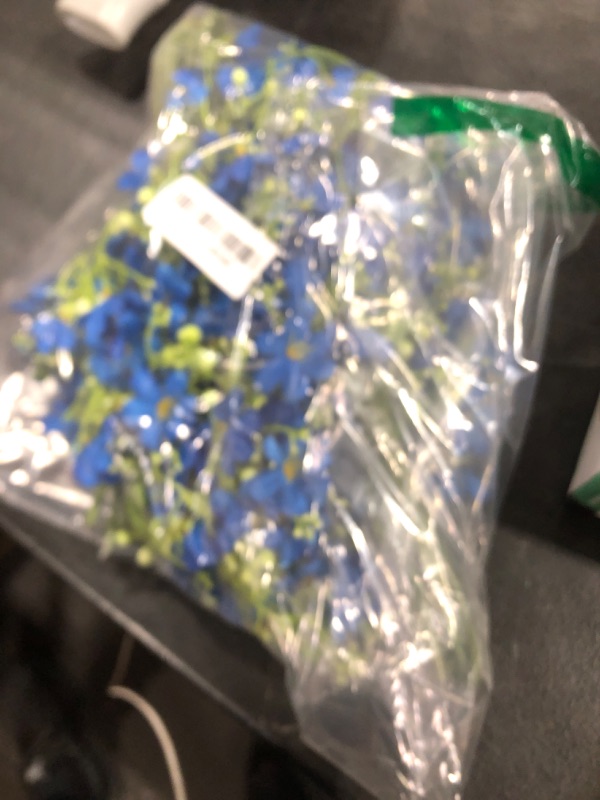 Photo 1 of TOCHGREEN 10PCS Artificial Silk Flowers with Long Stems Faux Bulk Babys Breath Flowers Fake Silk Flowers Bouquet for Floral Arrangement Tall Vase Home Wedding Table Centerpieces Decor (Blue)