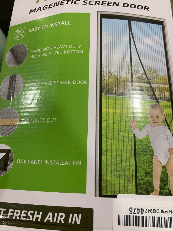 Photo 1 of Magnetic Screen Door Fit Door Size 32×80 inch, Screen Itself Size:34"x81", Hands Free Self Sealing, Full Frame Magic Tape Mesh Screen Door with Magnets Heavy-Duty Mesh Curtain for Entry Door-White