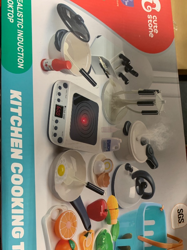 Photo 1 of CUTE STONE Pretend Play Kitchen Toy with Cookware Steam Pressure Pot and Electronic Induction Cooktop, Cooking Utensils, Toy Cutlery, Cut Play Food, Shopping Basket Learning Toy for Girls Boys