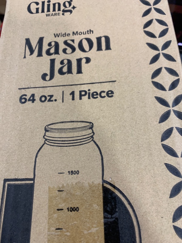 Photo 1 of GLING [1 Count 64 oz. Wide-Mouth Glass Mason Jars with Metal Airtight Lids and Bands 2 Quart Large For Preserving, & Meal Prep