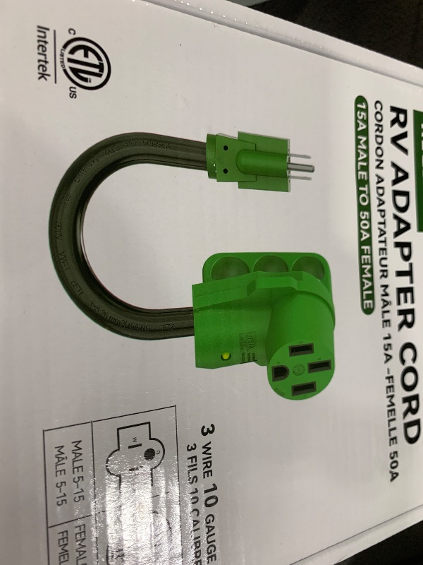 Photo 1 of RVGUARD 50 Amp to 110 Volt RV Adapter Cord 12 Inch, NEMA 5-15P to NEMA 14-50R Electrical Power Adapter with LED Power Indicator, Green, ETL Listed