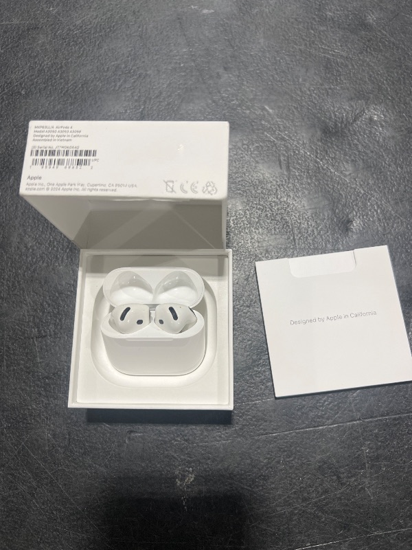 Photo 1 of Apple AirPods 4 Wireless Earbuds, Bluetooth Headphones, Personalized Spatial Audio, Sweat and Water Resistant, USB-C Charging Case, H2 Chip, Up to 30 Hours of Battery Life, Effortless Setup for iPhone