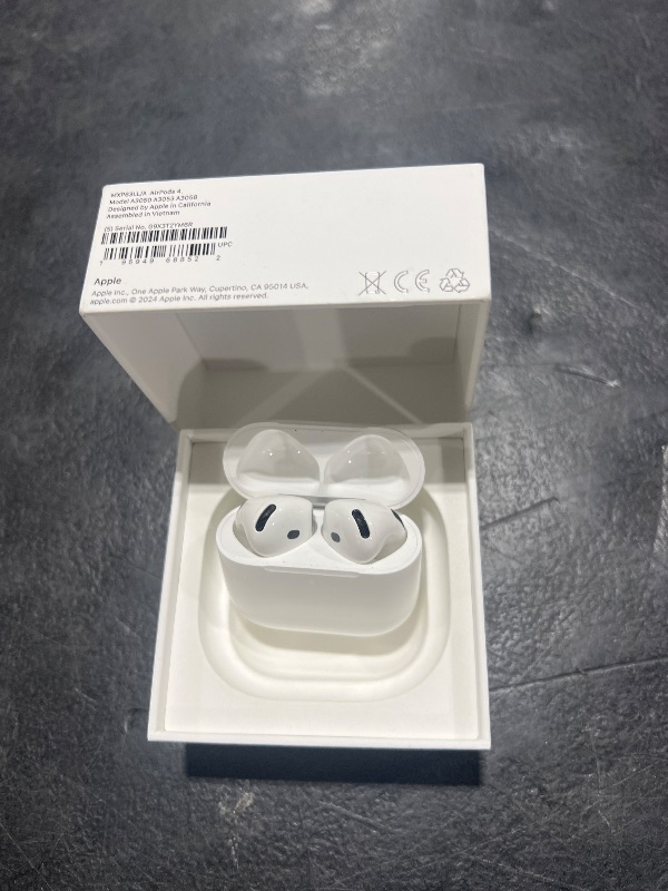 Photo 1 of Apple AirPods 4 Wireless Earbuds, Bluetooth Headphones, Personalized Spatial Audio, Sweat and Water Resistant, USB-C Charging Case, H2 Chip, Up to 30 Hours of Battery Life, Effortless Setup for iPhone