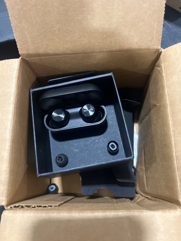 Photo 1 of Technics Reference Class Hi-Fi Wireless Earbuds, Dolby Atmos with Head Tracking, Adaptive Noise Cancelling, 3 Device Multipoint, 10-hr Battery, Wireless Charging, Improved Fit - EAH-AZ100-K (Black)