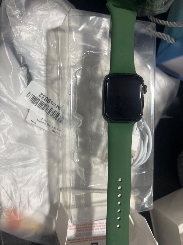 Photo 1 of Apple Watch Series 7 (GPS + Cellular, 41mm) Green Aluminum Case with Clover Sport Band, Regular (Renewed)