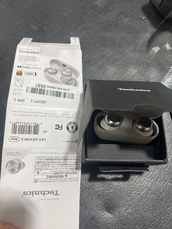 Photo 1 of Technics Reference Class Hi-Fi Wireless Earbuds, Dolby Atmos with Head Tracking, Adaptive Noise Cancelling, 3 Device Multipoint, 10-hr Battery, Wireless Charging, Improved Fit - EAH-AZ100-S (Silver)