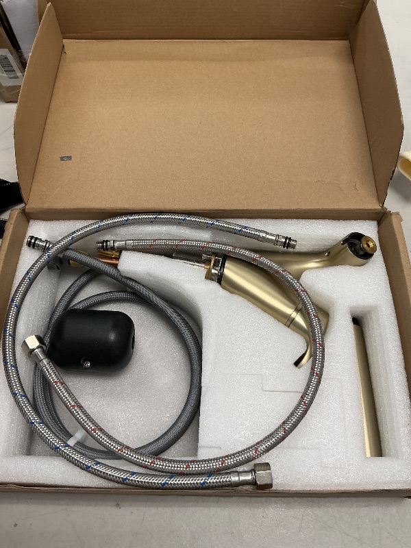 Photo 1 of Tomfaucet Pull-Down Single Hole Bathroom Sink Faucet, Brushed Gold Brass Bathroom Faucet, Single Handle Powder Room Faucets with Pull Out Sprayer