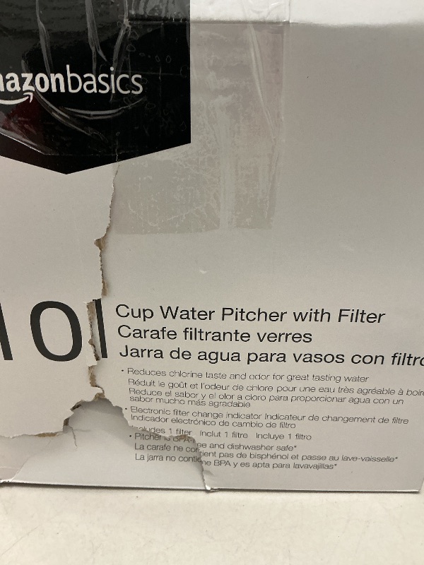 Photo 1 of Amazon Basics Water Filter Pitcher for Fridge - 10-Cup Water Pitcher with Filter Compatible with Brita Water Pitchers & Dispensers for Clean, Crisp Water, WQA and NSF Certified, Made in Europe