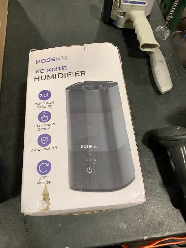 Photo 1 of ROSEKM Humidifiers for Bedroom, 2.0L Cool Mist Humidifier for Home Plant and Baby Nursery, Quiet Ultrasonic Humidifier with 360° Nozzle, Auto Shut-Off, Filterless, Black
