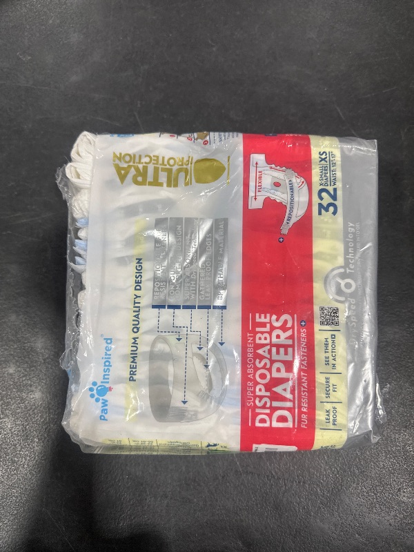 Photo 1 of Paw Inspired 32ct Disposable Dog Diapers | Female Dog Diapers Ultra Protection | Diapers for Dogs in Heat, Excitable Urination, or Incontinence (X-Small)