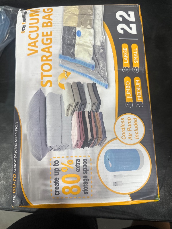 Photo 1 of Vacuum Storage Bags with Electric Pump, 22 Pack (3 Jumbo/3 Large/8 Medium/8 Small) Vacuum Seal Space Saver Bags for Clothing, Pillows, Blanket, Bedding, Comforters