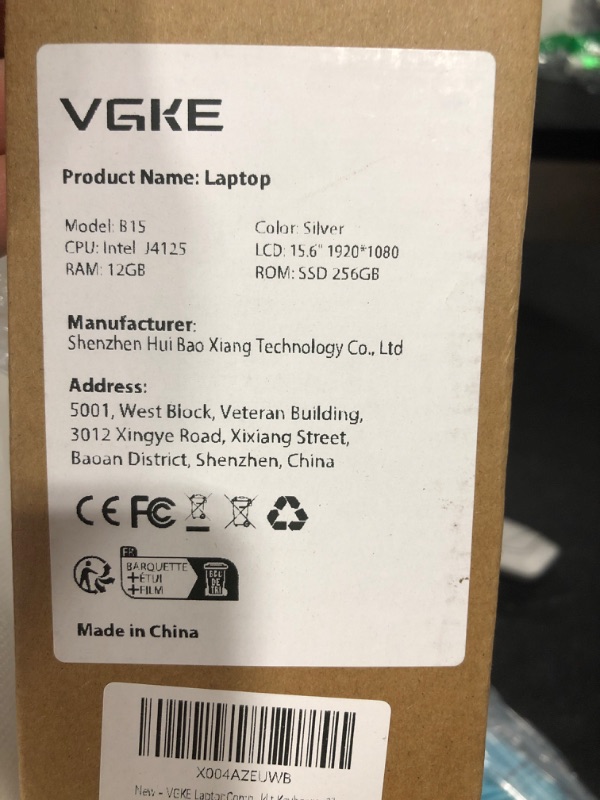 Photo 1 of VGKE 15.6" Laptop Computer, Full HD 1920 * 1080p Laptop with Backlit Keyboard, Celeron Quad-Core J4125 Processor, 12GB DDR4 RAM 256GB SSD, Webcam, Fingerprint Reader, Silver