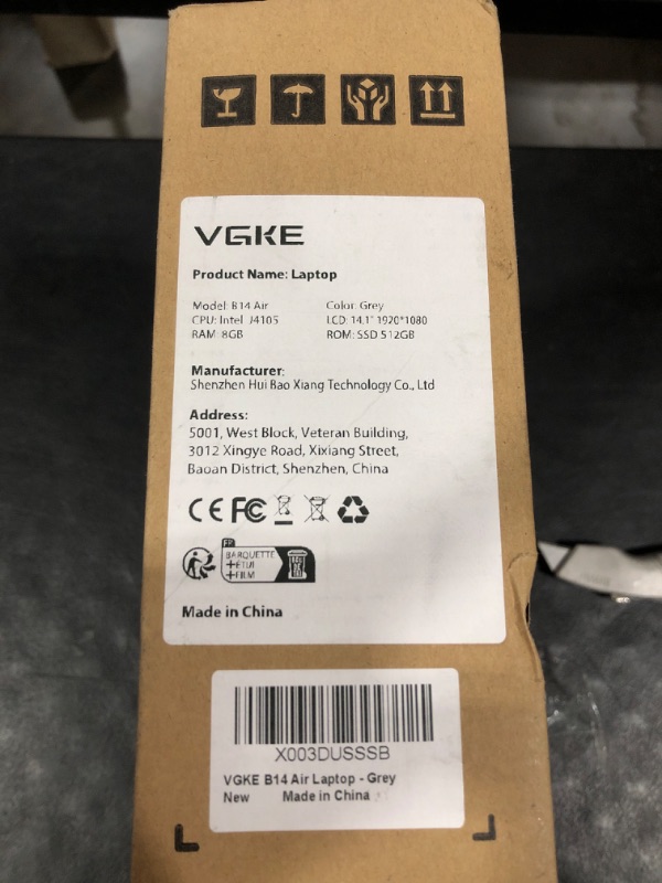 Photo 1 of VGKE 14.1" Laptop, B14 Air Full HD 1920 * 1080 IPS Student Laptop Computer, Celeron J4105 Processor, 8GB RAM LPDDR4, 512GB SSD, Metal Body, Grey