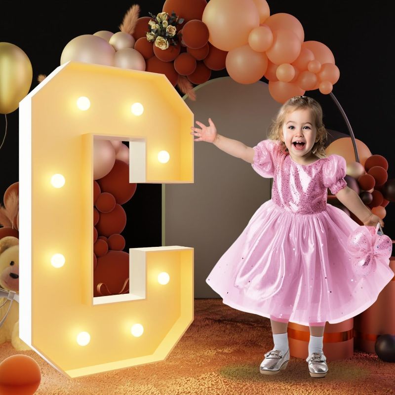 Photo 1 of imprsv 3FT Block Marquee Letters, Marquee Light Up Letters for Birthday Baby Shower Party Backdrop Decor, Large Light Up Letters for Wedding Decorations Engagement Party Decorations, Letter C
