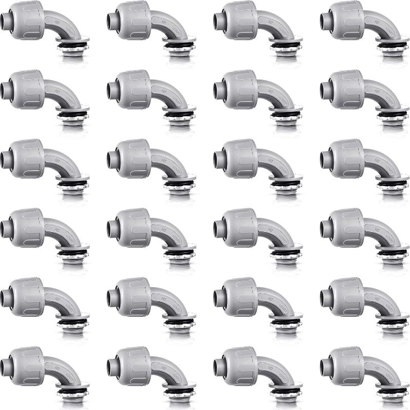 Photo 1 of Liquid Tight Connector Flexible Non Metallic Electrical Conduit Connector Fitting 90 Degree Electrical PVC Conduit Fittings for Home Kitchen Bathroom Tube Tool Supplies (24 Pieces, 1/2 Inch)
