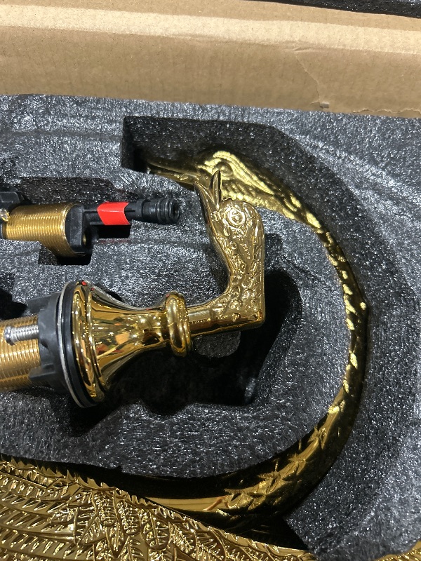 Photo 1 of Vidugg Gold Swan Bathroom Sink Faucet 3 Holes Widepspread Bathroom Faucet Double Swan Handles Basin Faucet Sink Mixer Tap Bathroom Vanity Faucets Contemporary Sink