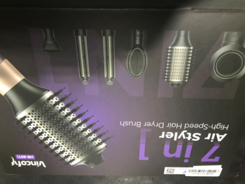 Photo 1 of Vincofy 7 in 1 Blow Dryer Brush and Hair Dryer, Hot Hair Styler with Negative Ion 110,000 RPM Hair Straightener Brush for Fast Drying Straightening Curling Voluming, Suitable for All Types,Purple