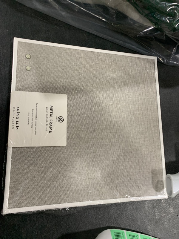 Photo 1 of U Brands Farmhouse Linen Bulletin Board, 14"x14", White Metal Frame, Industrial Grade Pinning Surface
