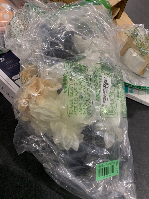 Photo 1 of Ling's Moment Fake Flowers Box, Faux Greenery Stems Silk Dahlia Artificial Roses Eucalyptus for Wedding Bouquets Centerpieces Table Decorations Floral Arrangement, White & Black, Deluxe Combo