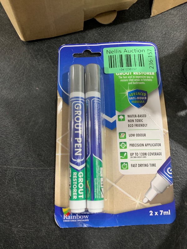 Photo 1 of Grout Pen Grey Tile Paint Marker: Waterproof Grout Paint, Tile Grout Colorant and Sealer Pen - Narrow 5mm, 2 Pack with Extra Tips (7mL) - Grey