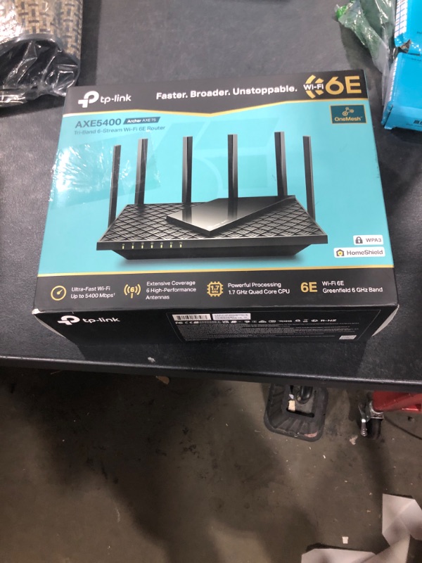 Photo 1 of TP-Link AXE5400 Tri-Band WiFi 6E Router (Archer AXE75)- Gigabit Wireless Internet Router, ax Router for Gaming, VPN Router, OneMesh, WPA3, Black