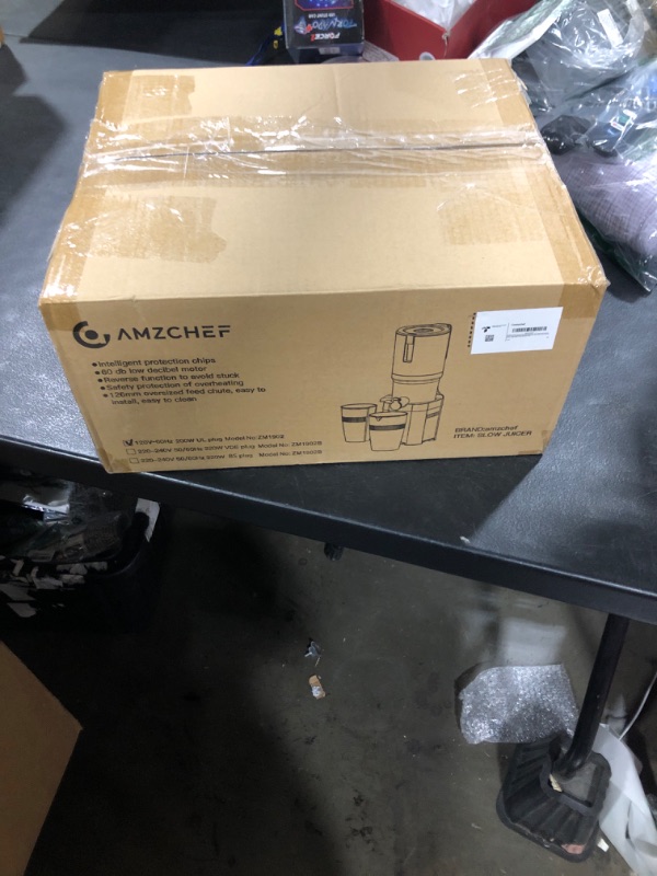 Photo 1 of AMZCHEF Cold Press Juicer, Juicers Machines - 5.2" Large Feed Chute for Whole Fruits & Vegetables, Stainless Steel Slow Masticating Juice Easy to Clean, Large Auger, Triple Strainers, Silver