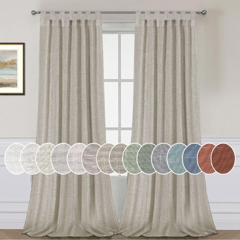 Photo 1 of H.VERSAILTEX Natural Linen Curtains Linen Textured Semi Sheer Curtain Light Filtering Tab Top Window Treatments (2 Panels, 52" x 96", Oatmeal)