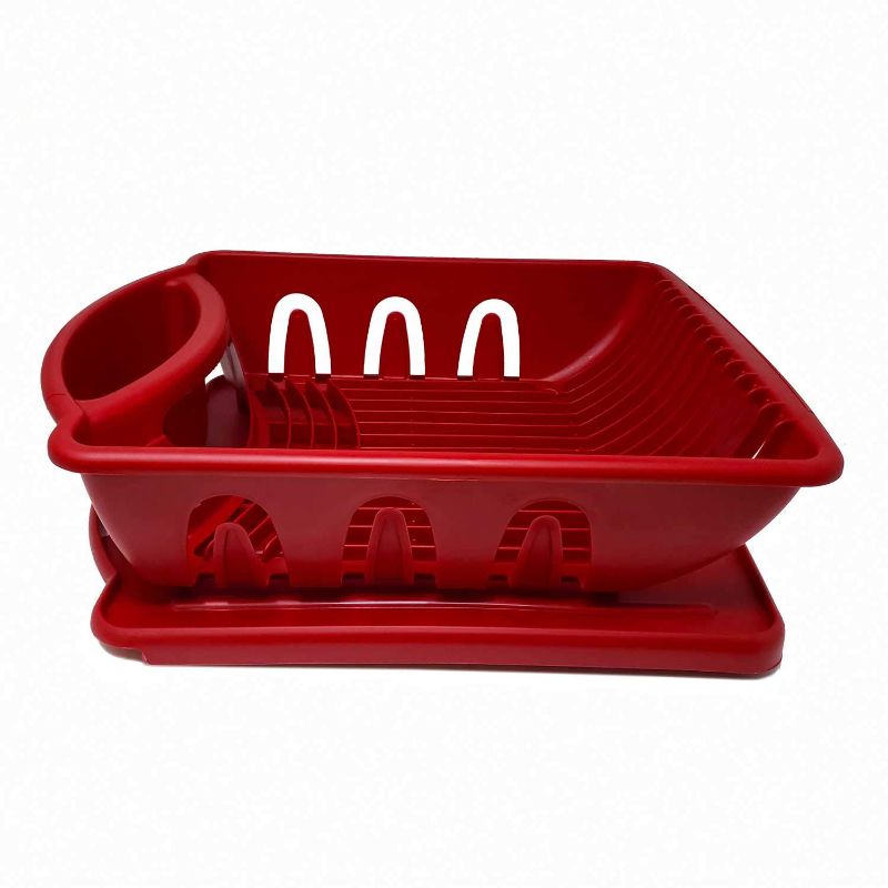 Photo 1 of Tribello Sink Dish Drying Rack, Heavy Duty Hard Plastic Sink Set with Drainer (Red)